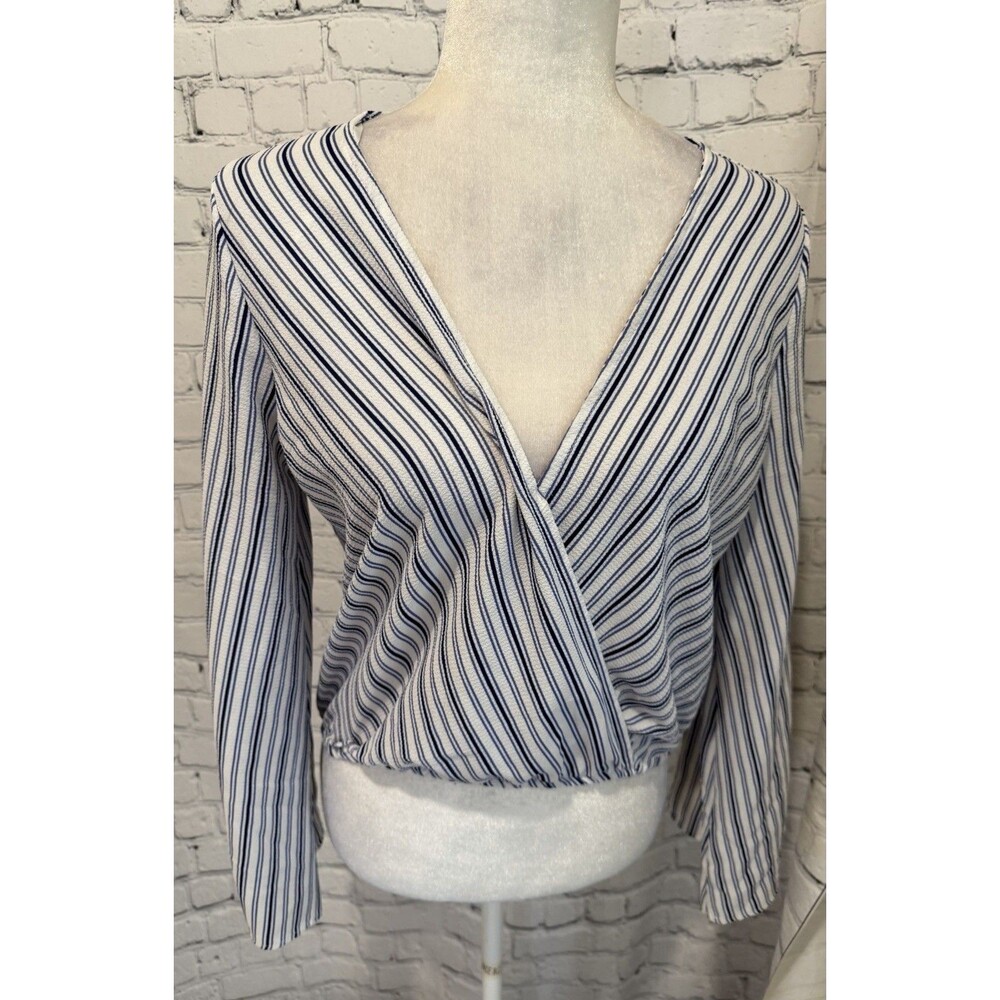 Sadie & Sage Navy Blue Faux Wrap Long Sleeve Top Size Medium